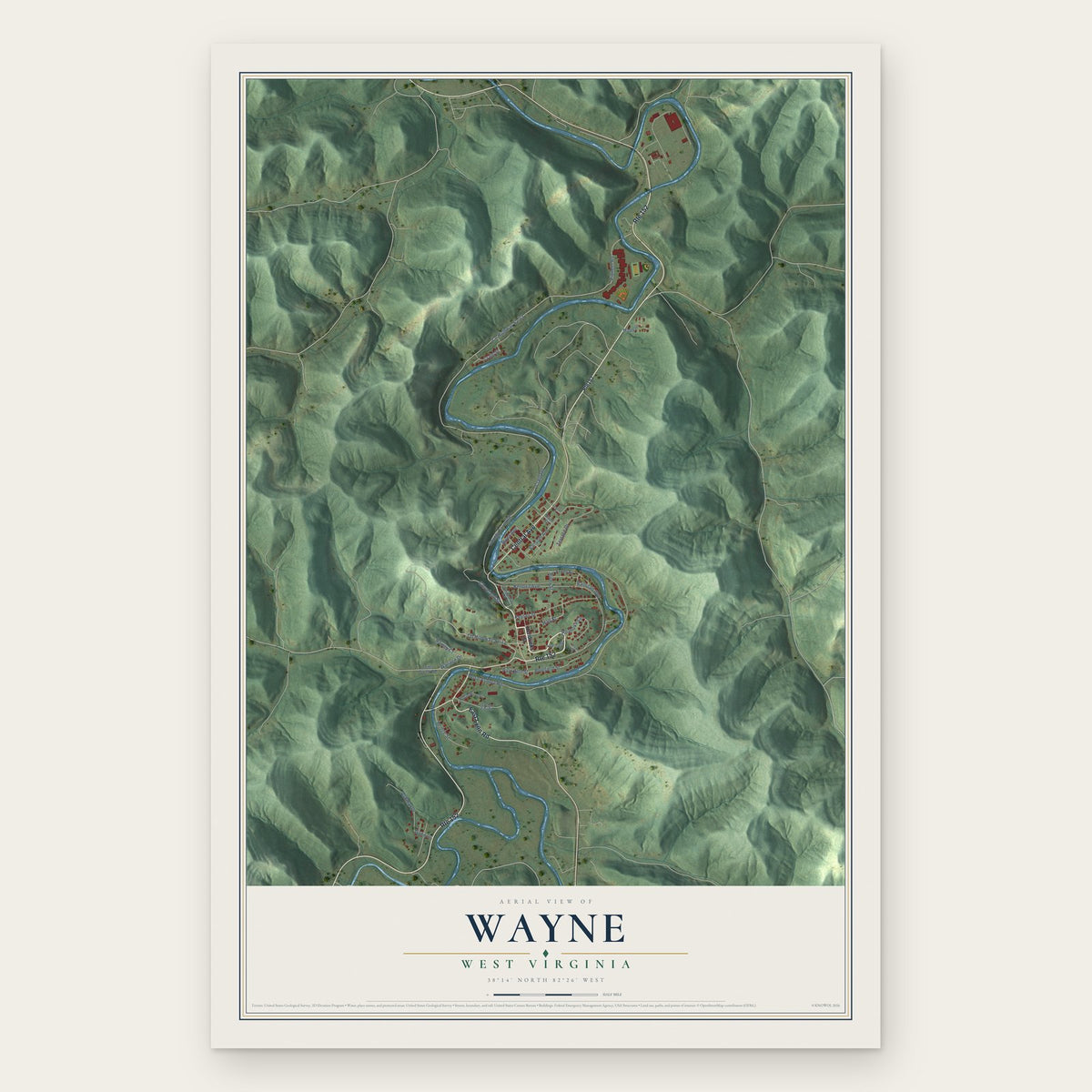 Wayne, West Virginia map print, the full design