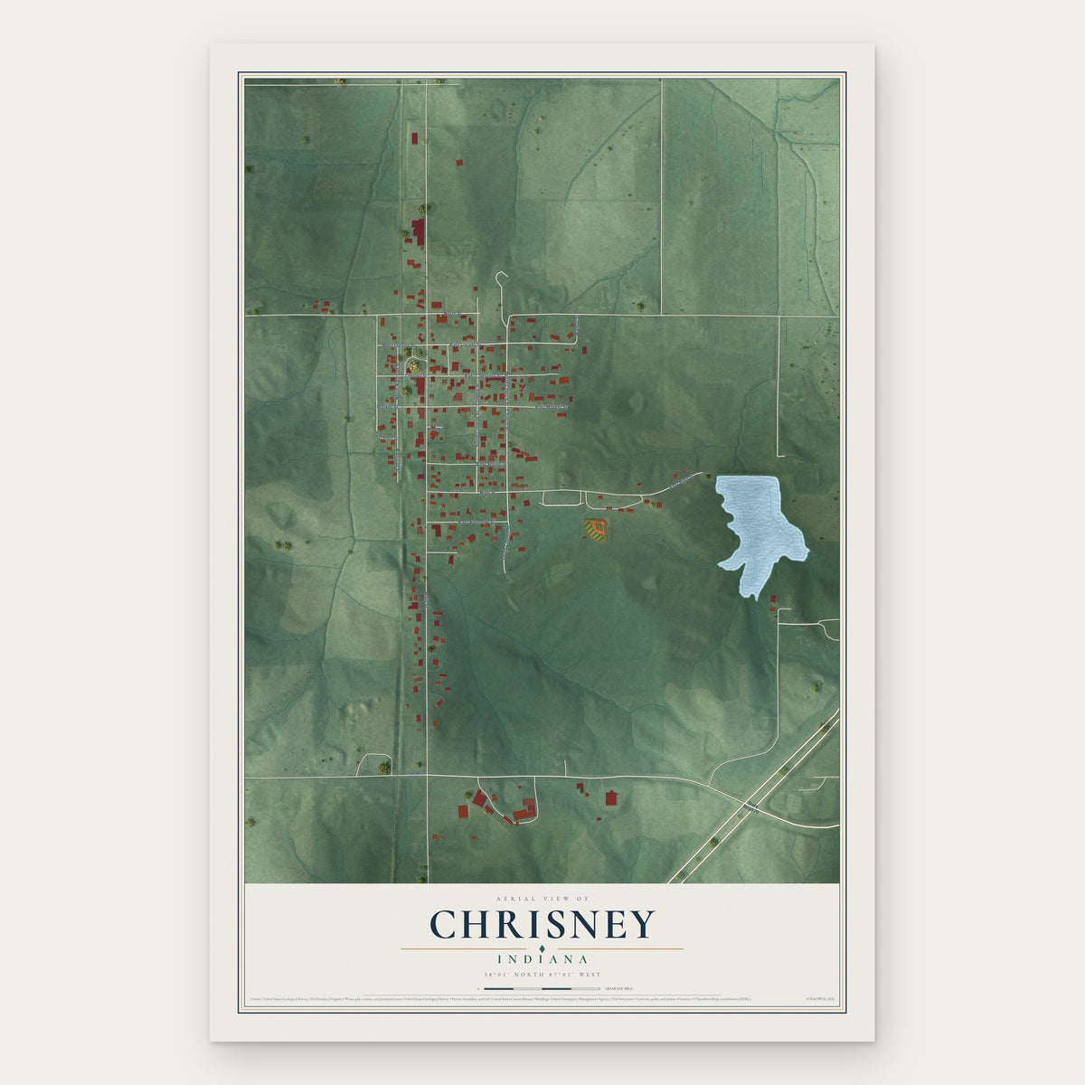 Chrisney, Indiana map print, the full design