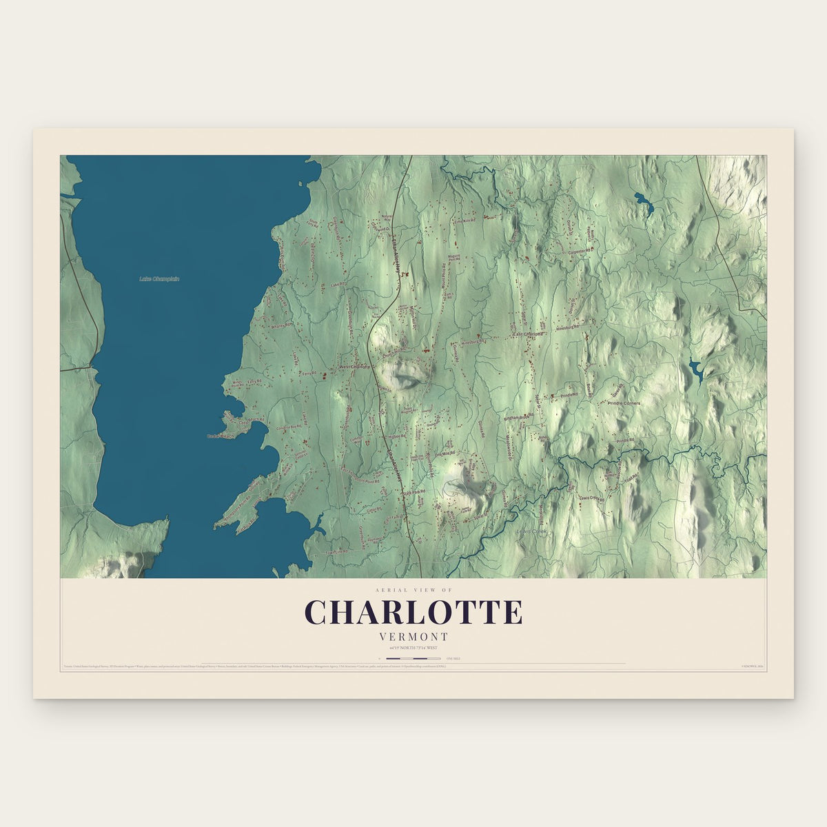 Charlotte, Vermont map print, the full design