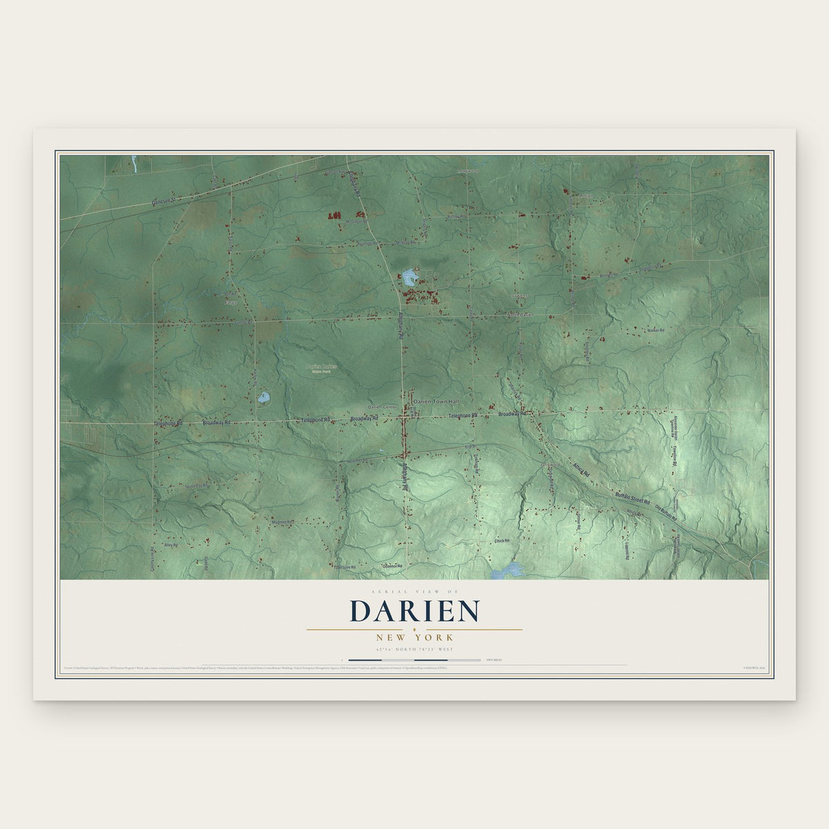 Darien, New York map print, the full design