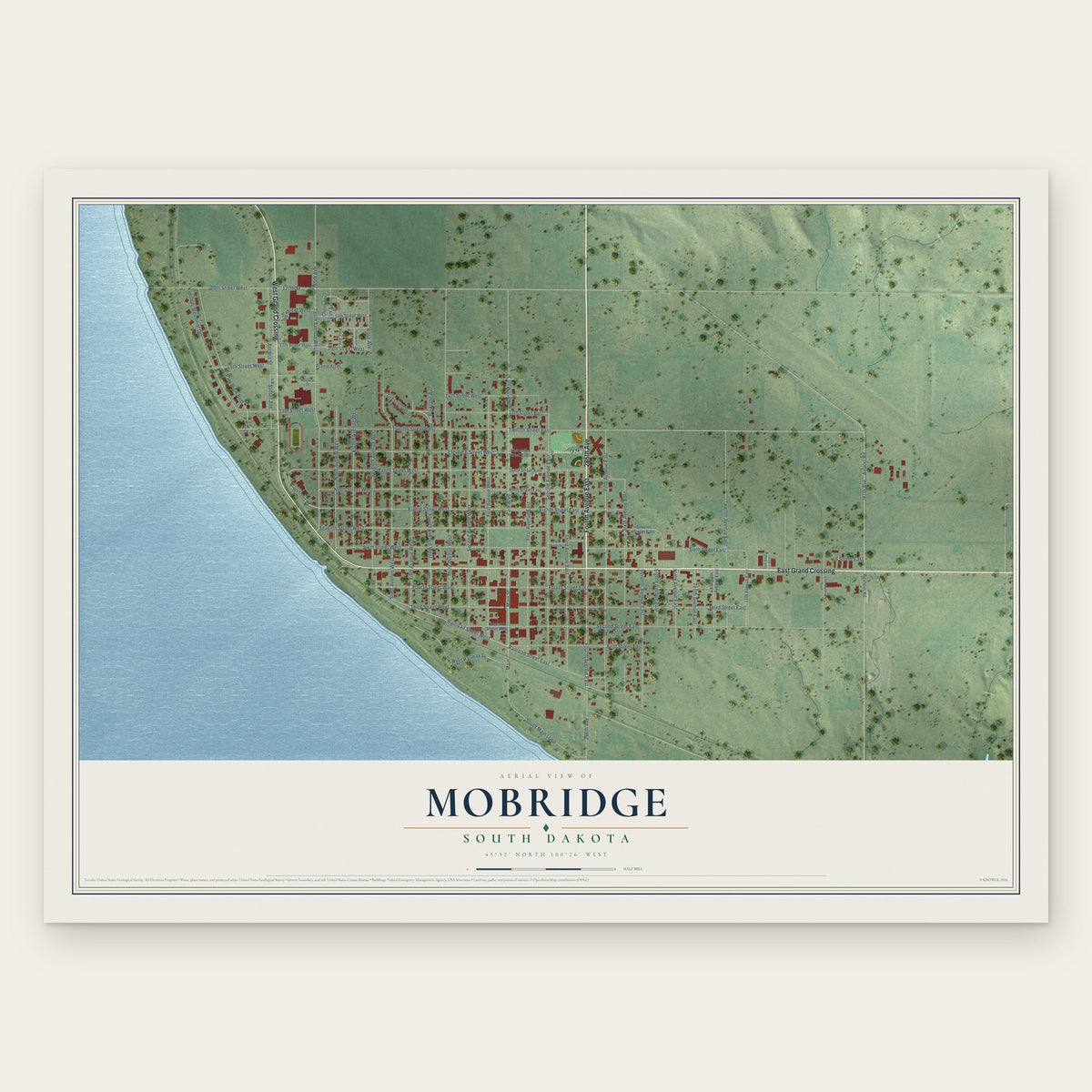 Mobridge, South Dakota map print, the full design