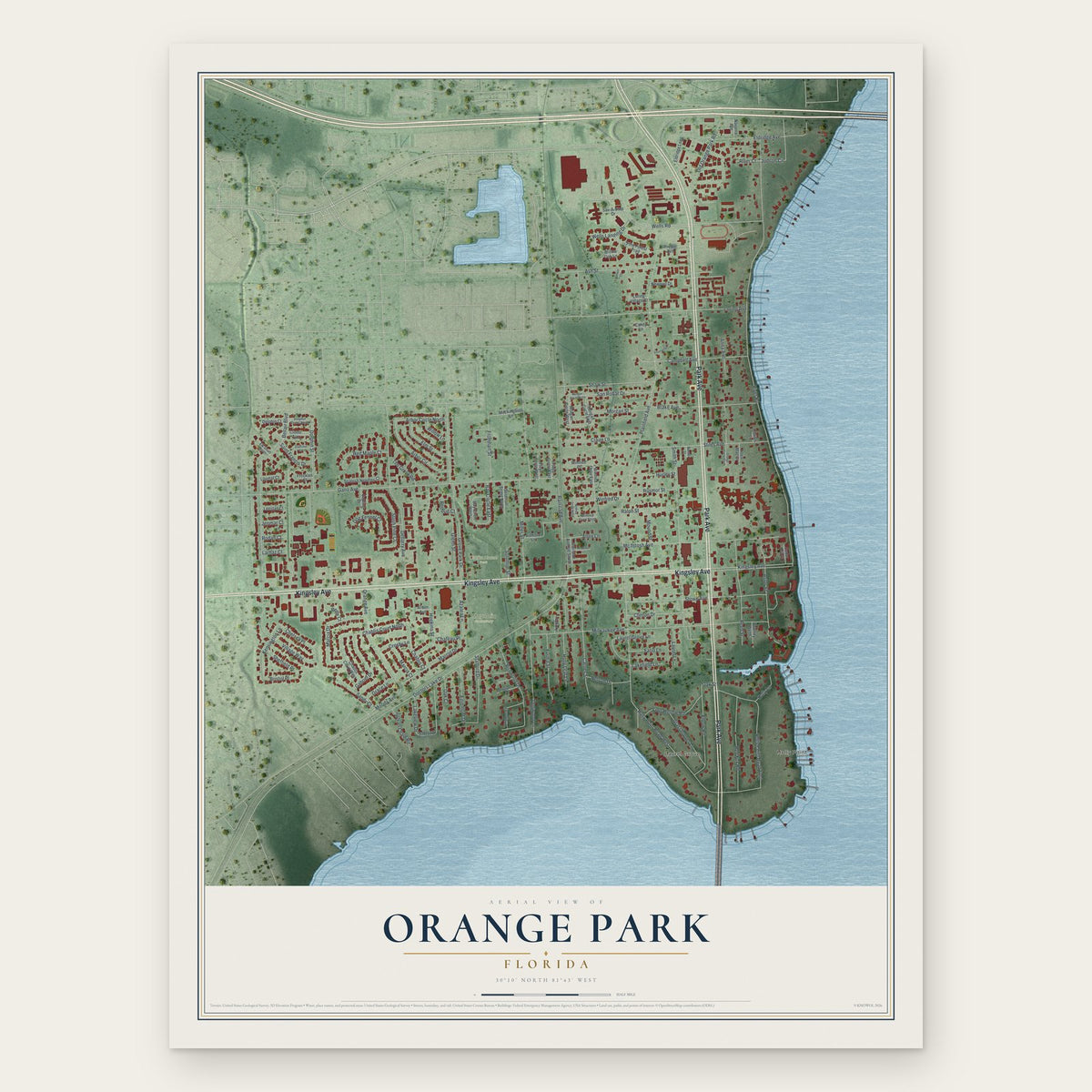 Orange Park, Florida map print, the full design
