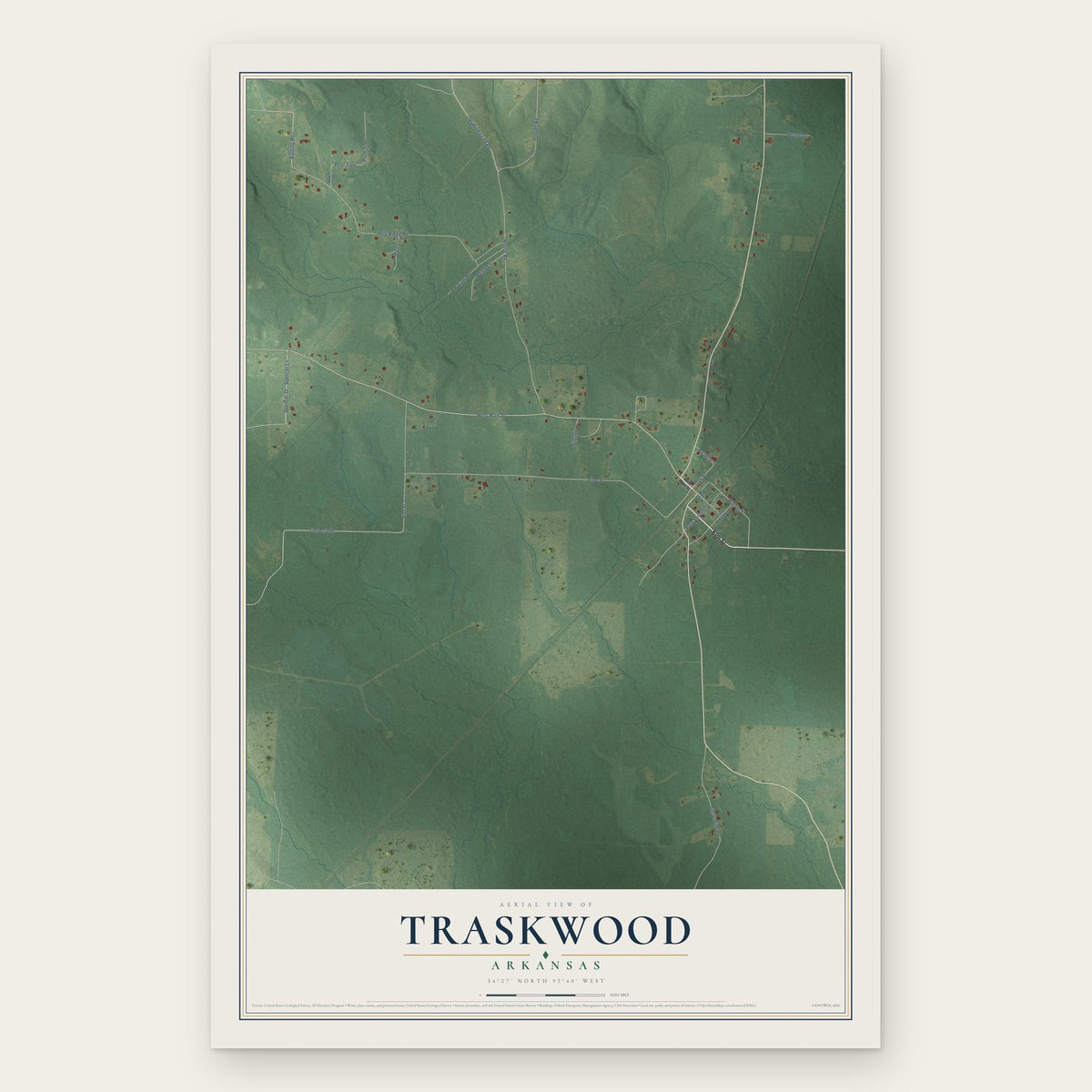 Traskwood, Arkansas map print, the full design