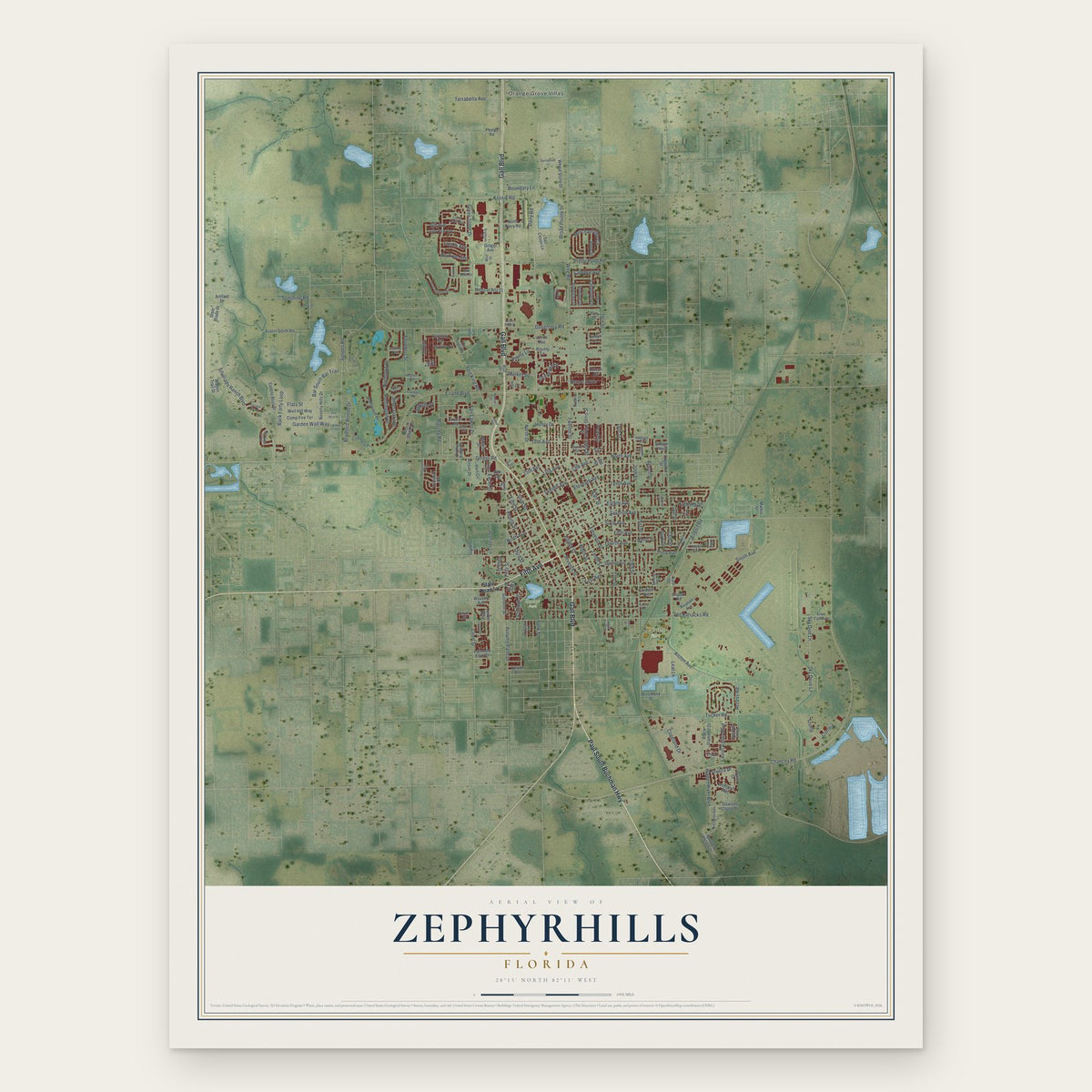 Zephyrhills, Florida map print, the full design