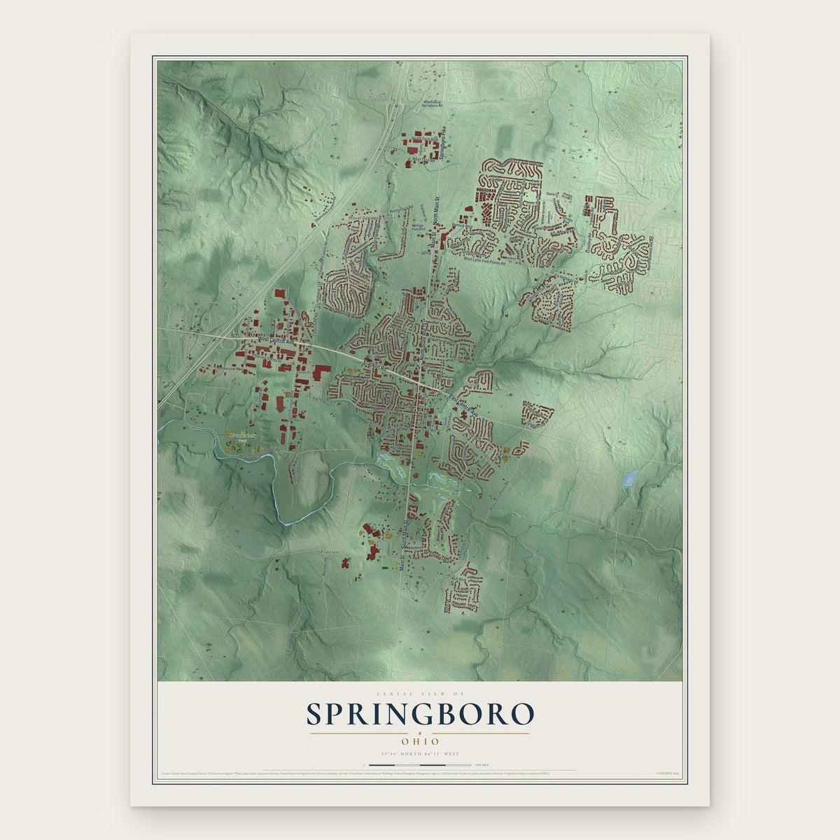 Springboro, Ohio map print, the full design