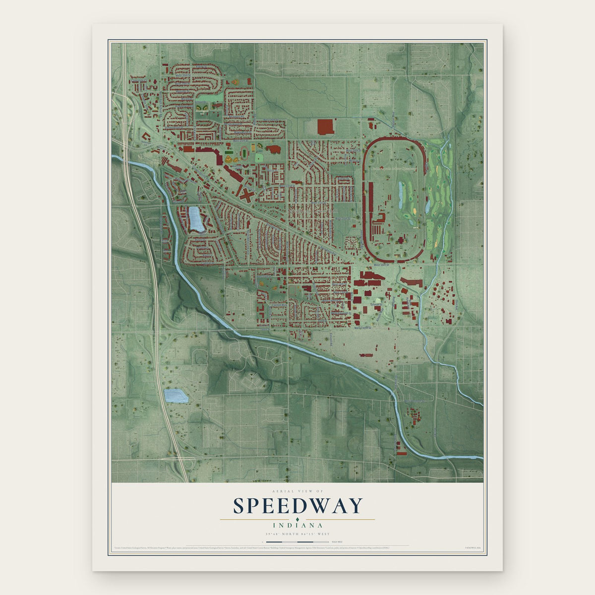 Speedway, Indiana map print, the full design
