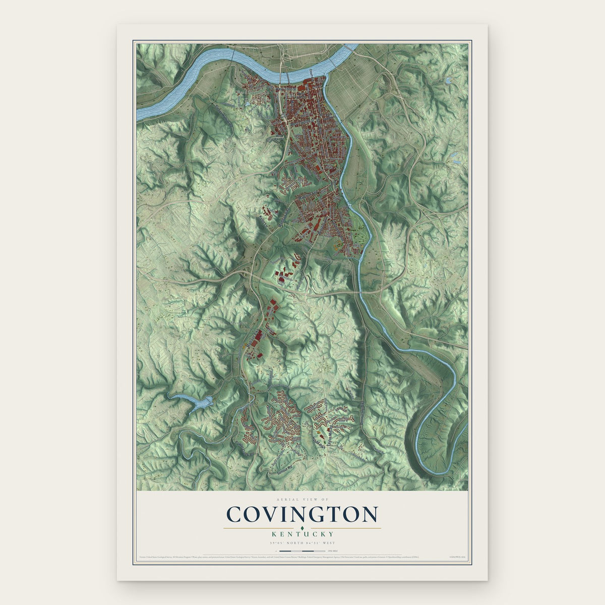 Covington, Kentucky map print, the full design