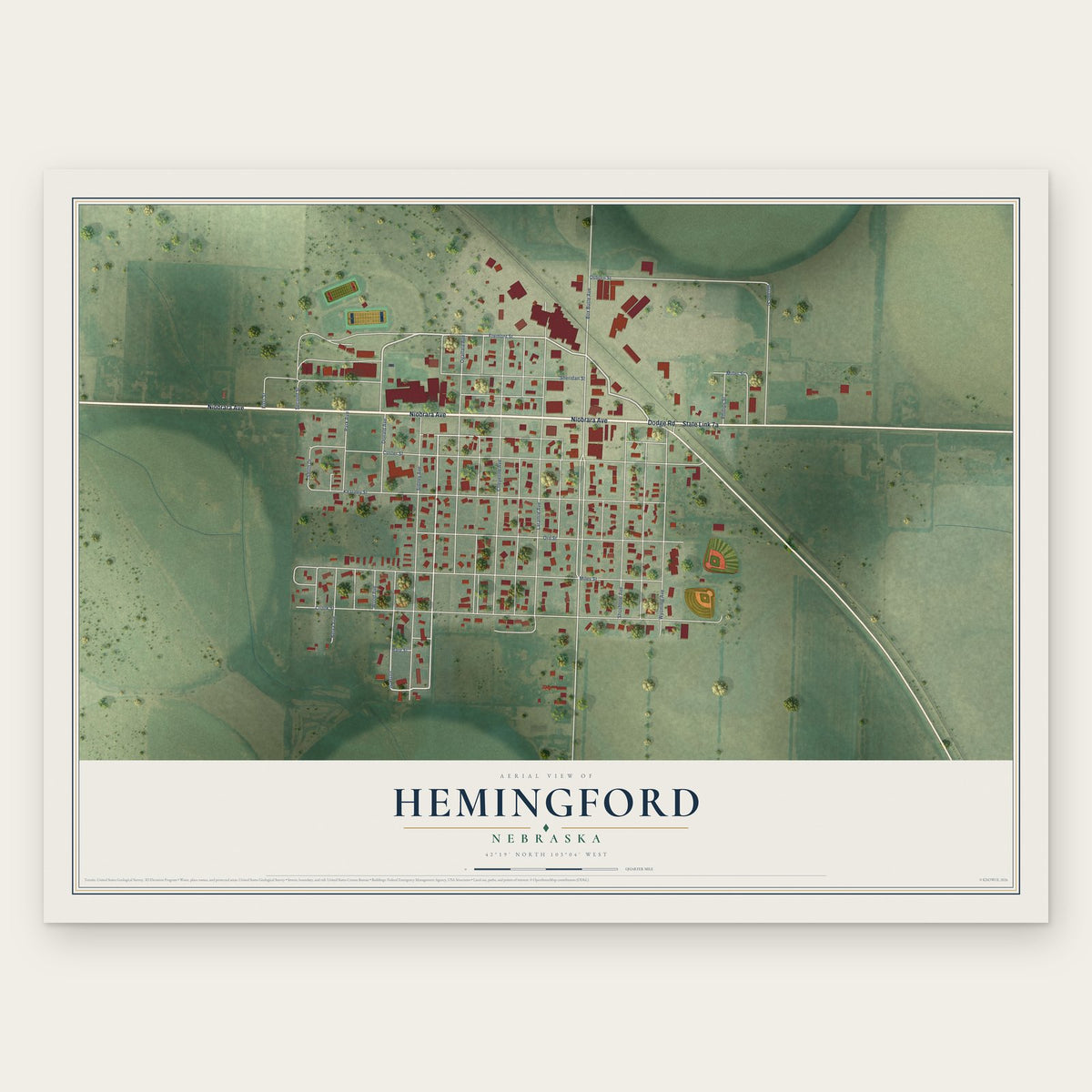 Hemingford, Nebraska map print, the full design