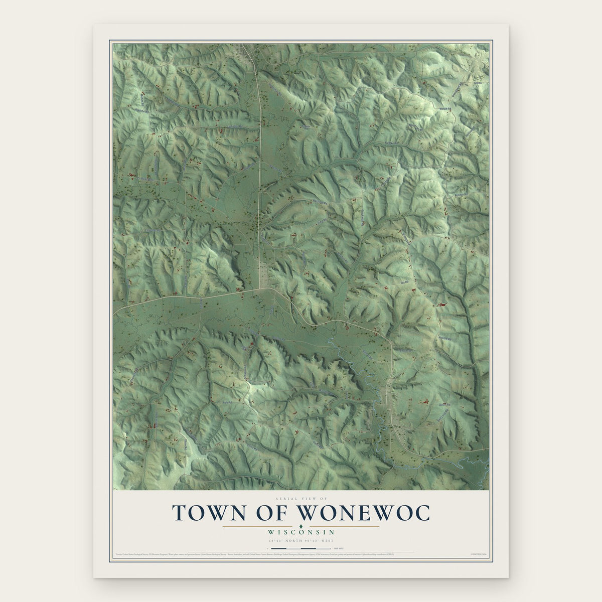 Town of Wonewoc, Wisconsin map print, the full design