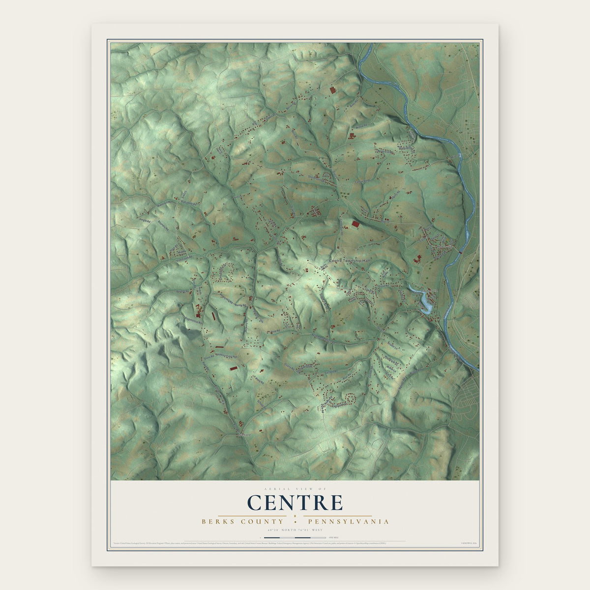 Centre, Berks County, Pennsylvania map print, the full design