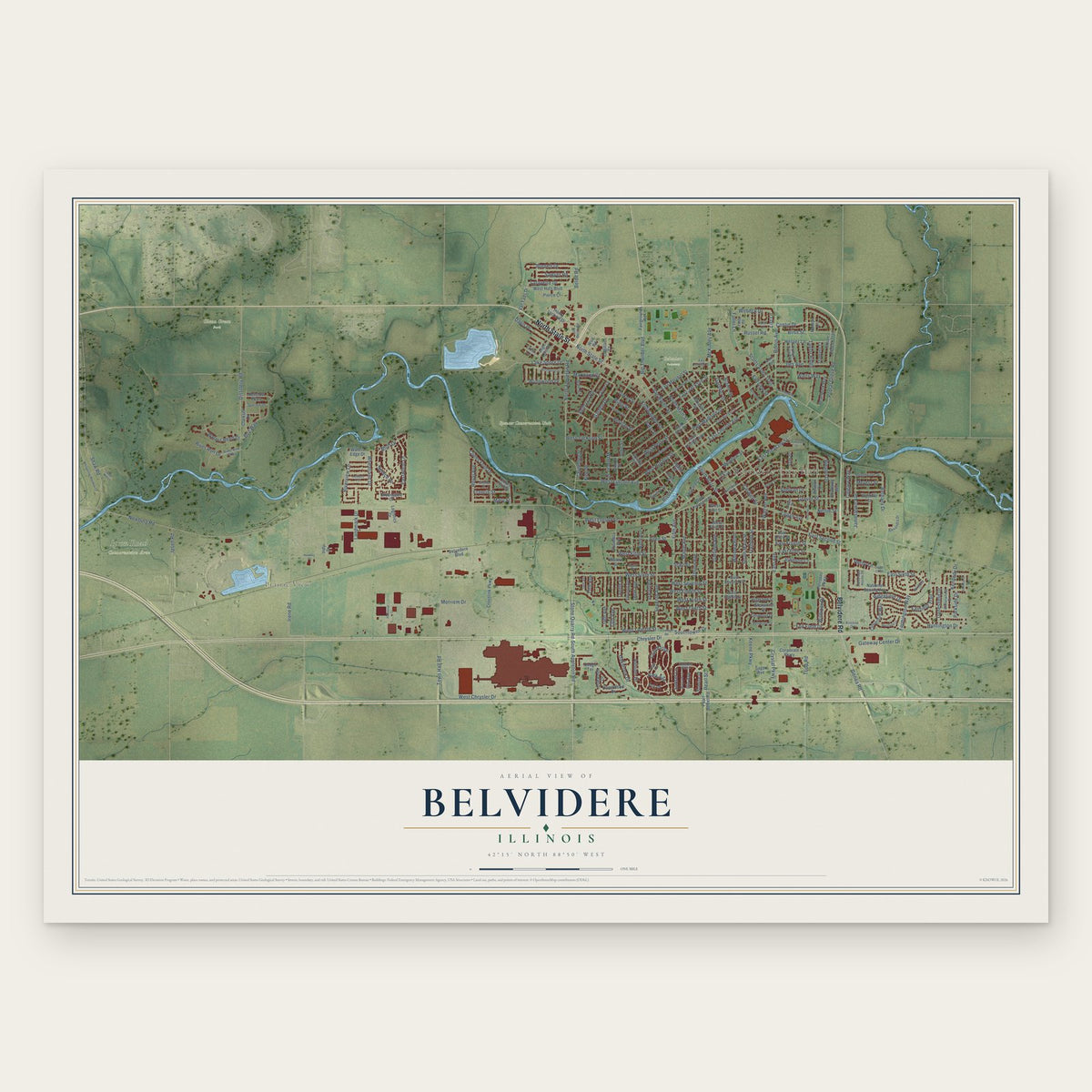 Belvidere, Illinois map print, the full design