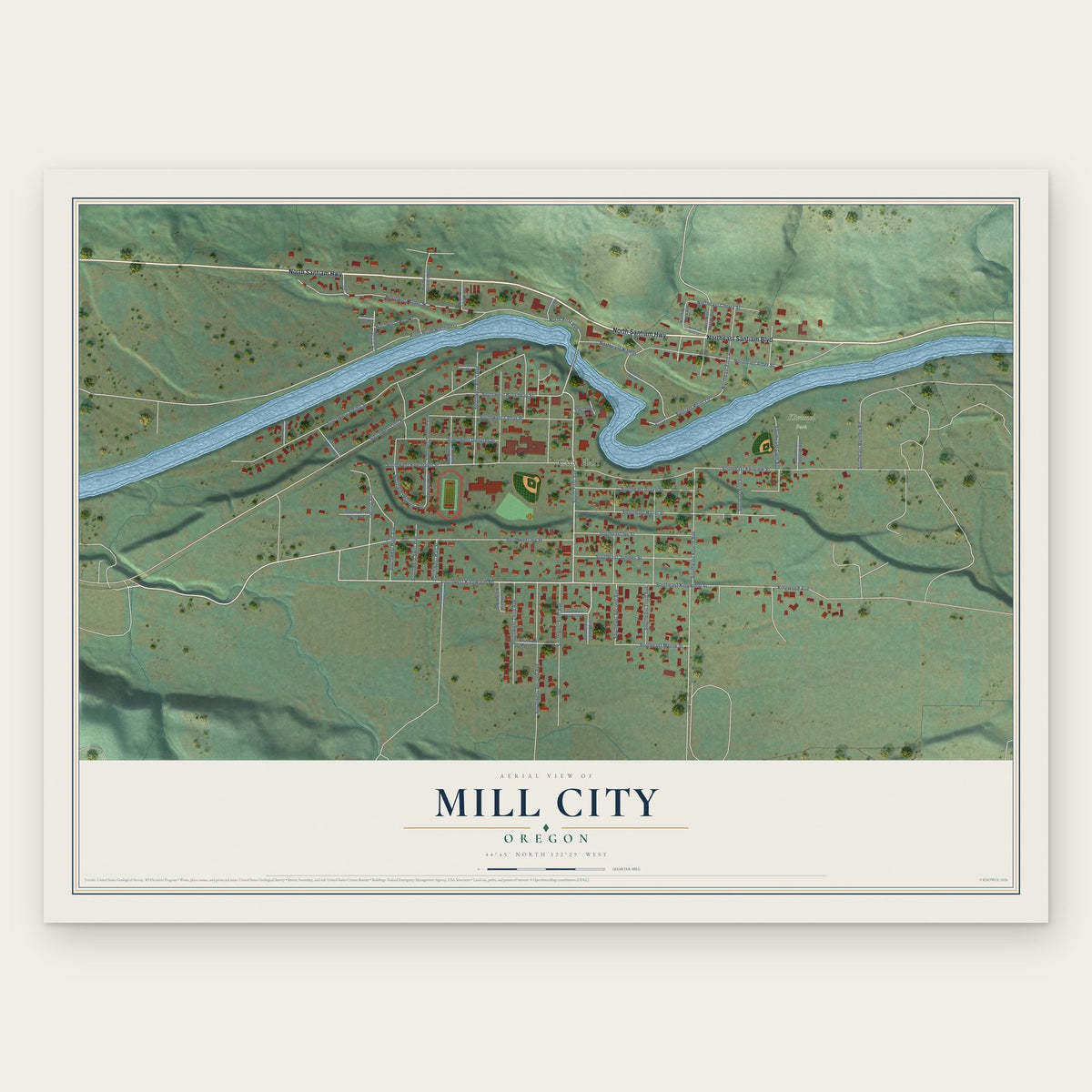 Mill City, Oregon map print, the full design