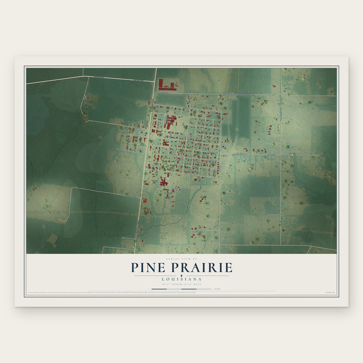 Pine Prairie, Louisiana map print, the full design