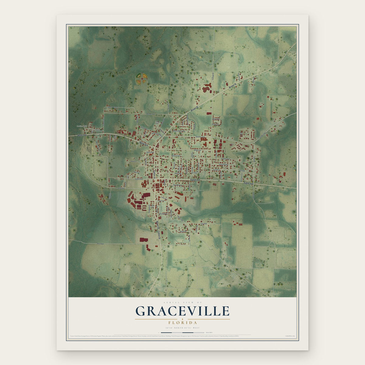 Graceville, Florida map print, the full design