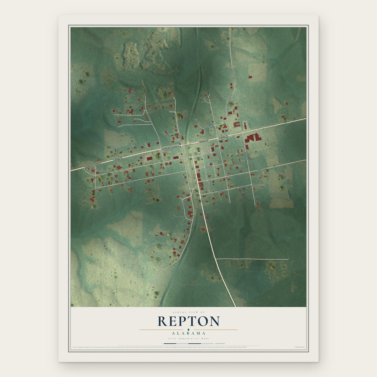 Repton, Alabama map print, the full design