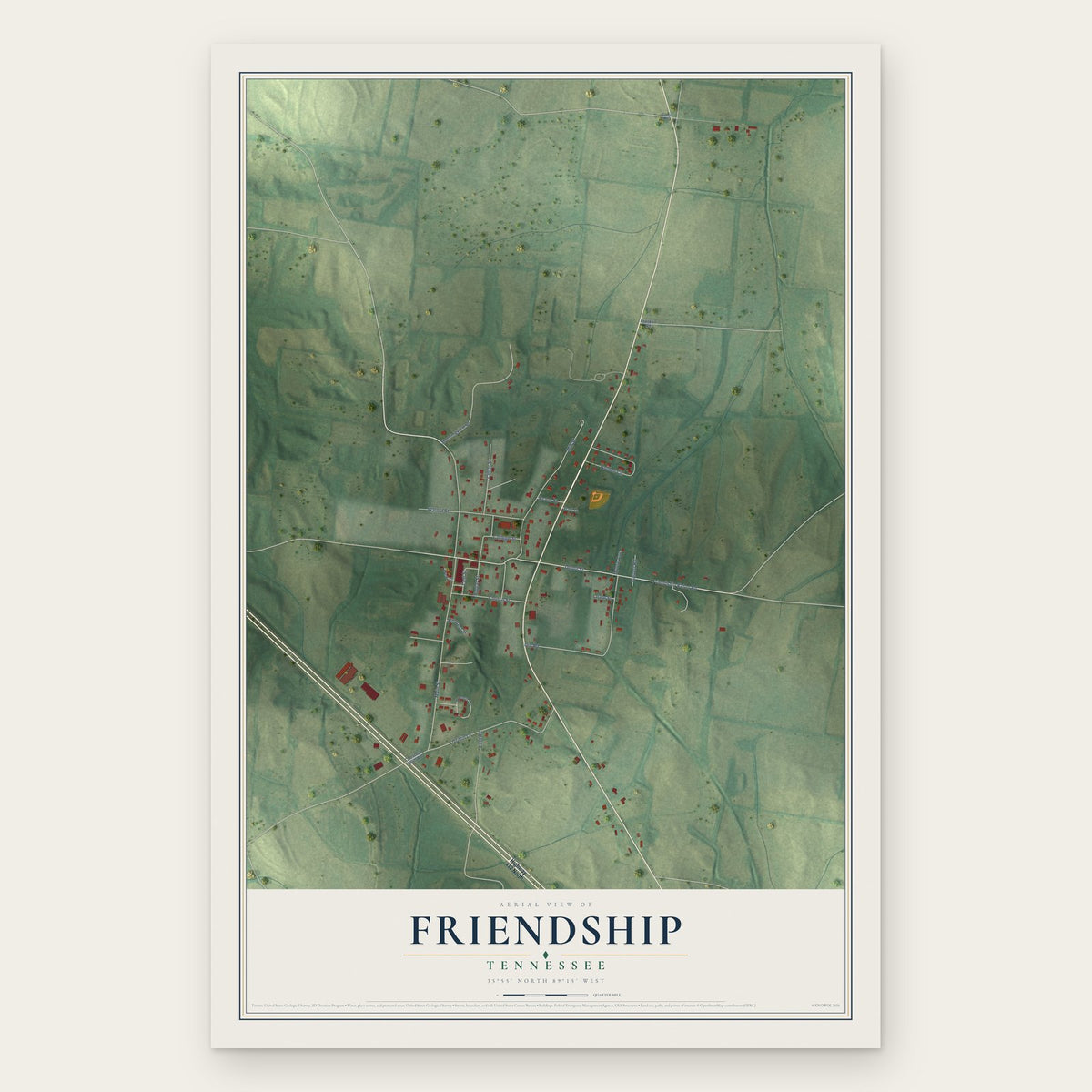 Friendship, Tennessee map print, the full design