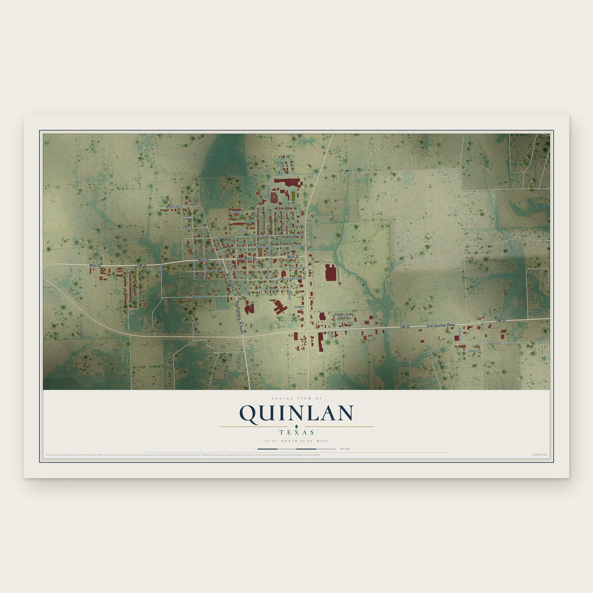 Quinlan, Texas map print, the full design