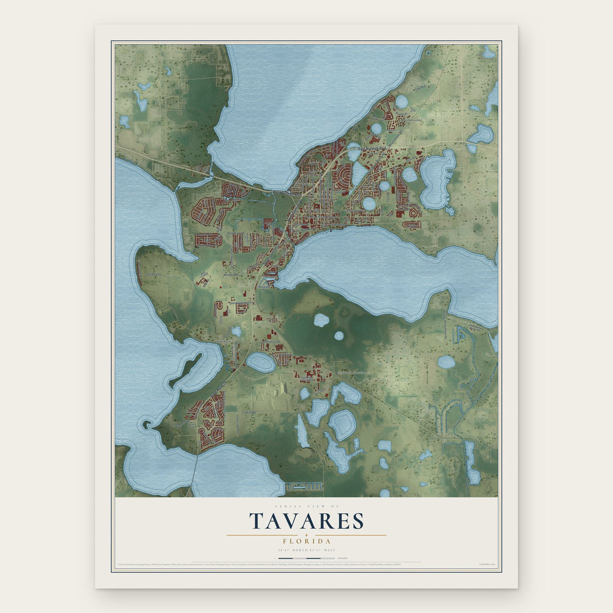 Tavares, Florida map print, the full design