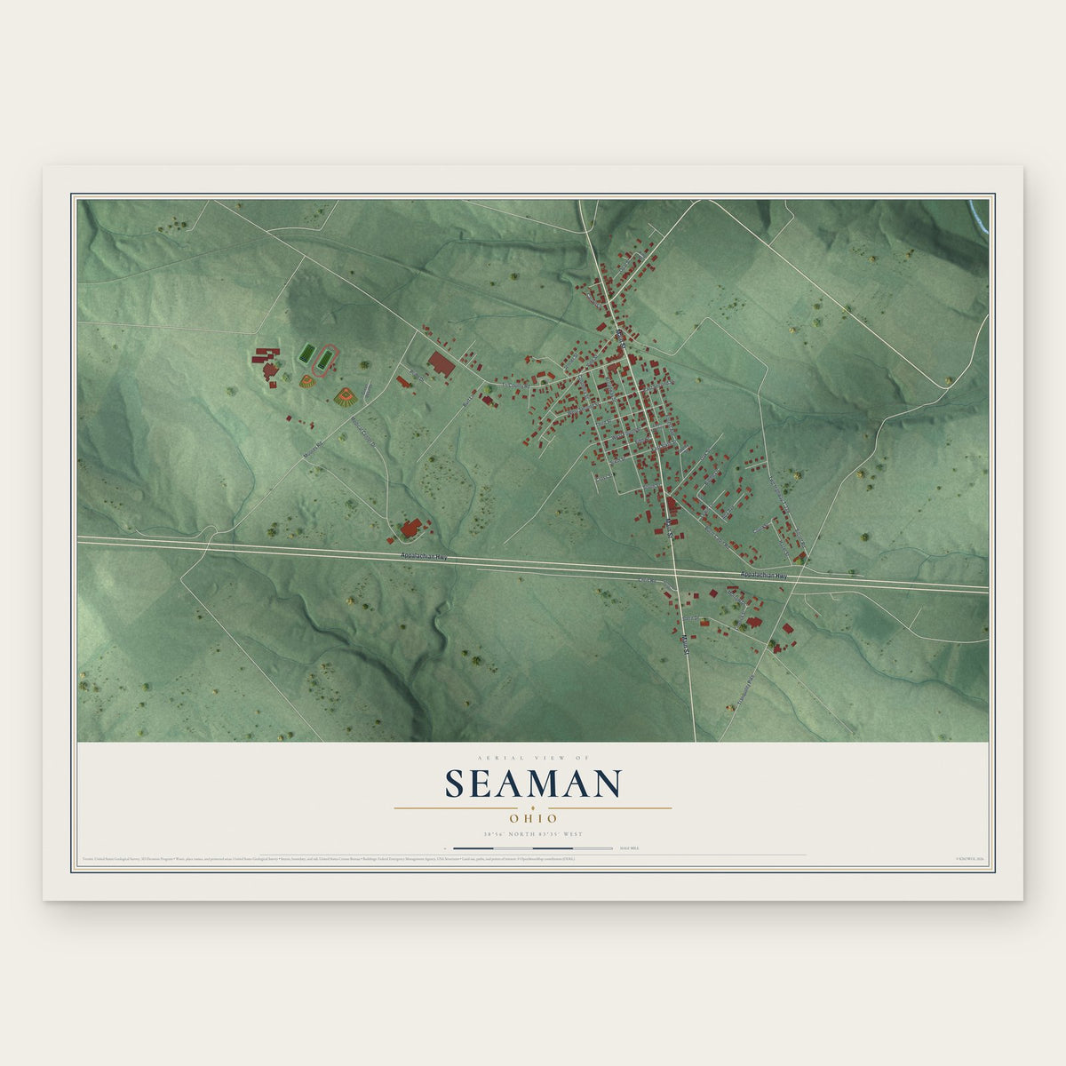 Seaman, Ohio map print, the full design