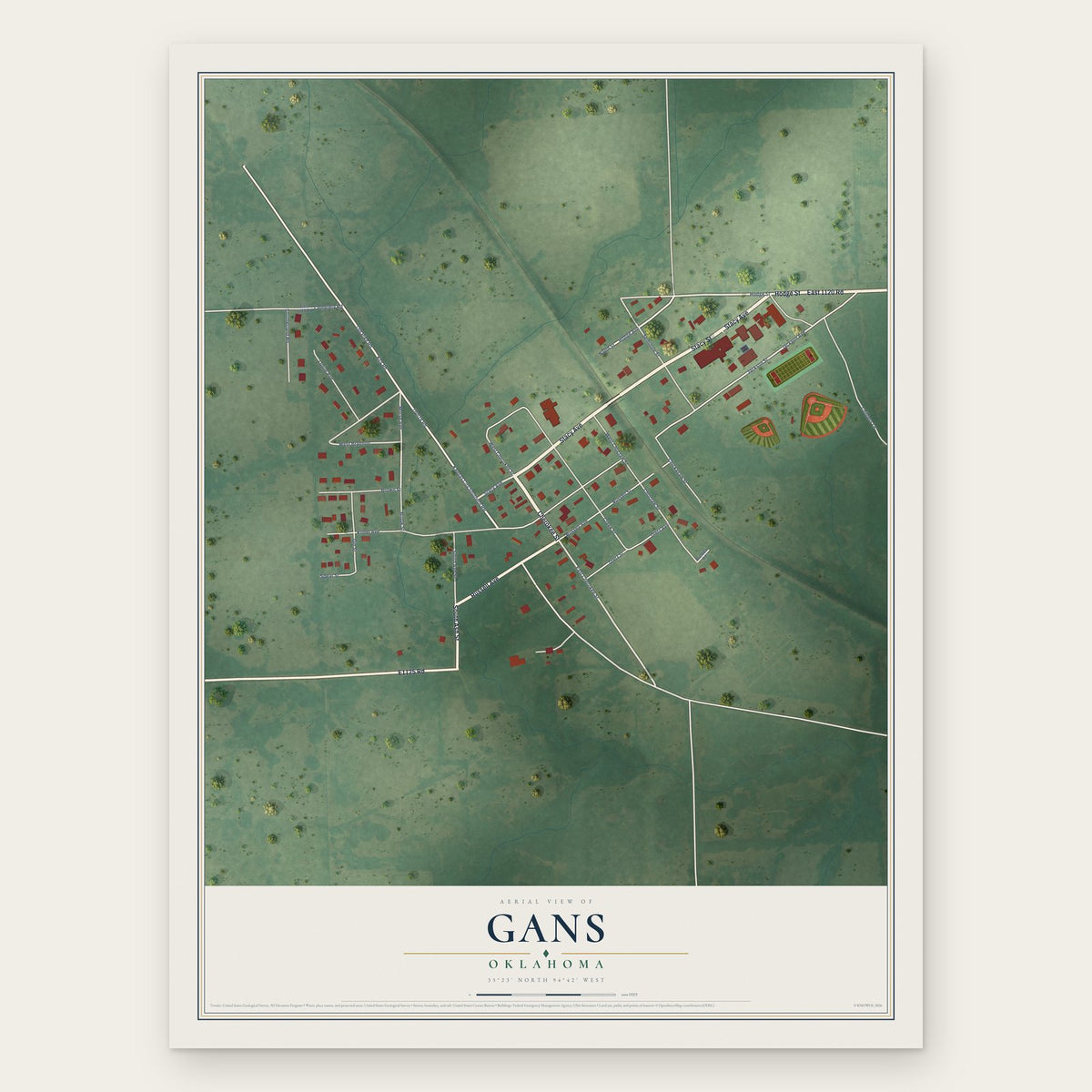 Gans, Oklahoma map print, the full design
