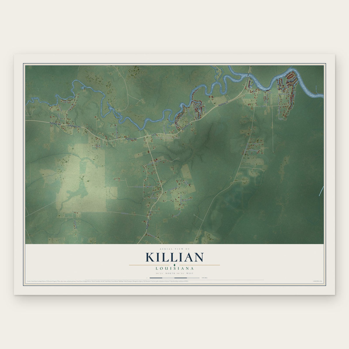 Killian, Louisiana map print, the full design
