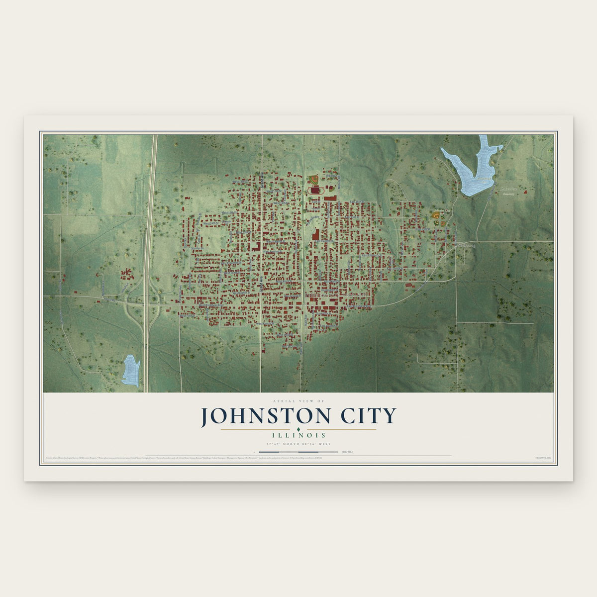 Johnston City, Illinois map print, the full design