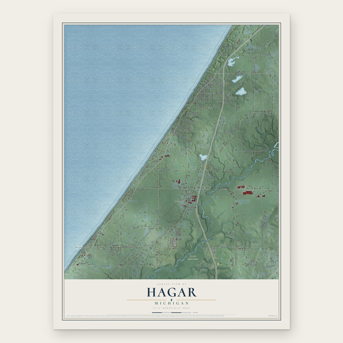 Hagar, Michigan map print, the full design