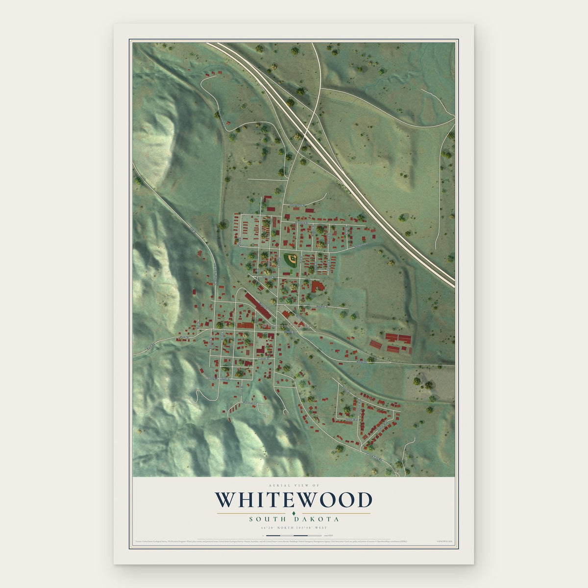 Whitewood, South Dakota map print, the full design