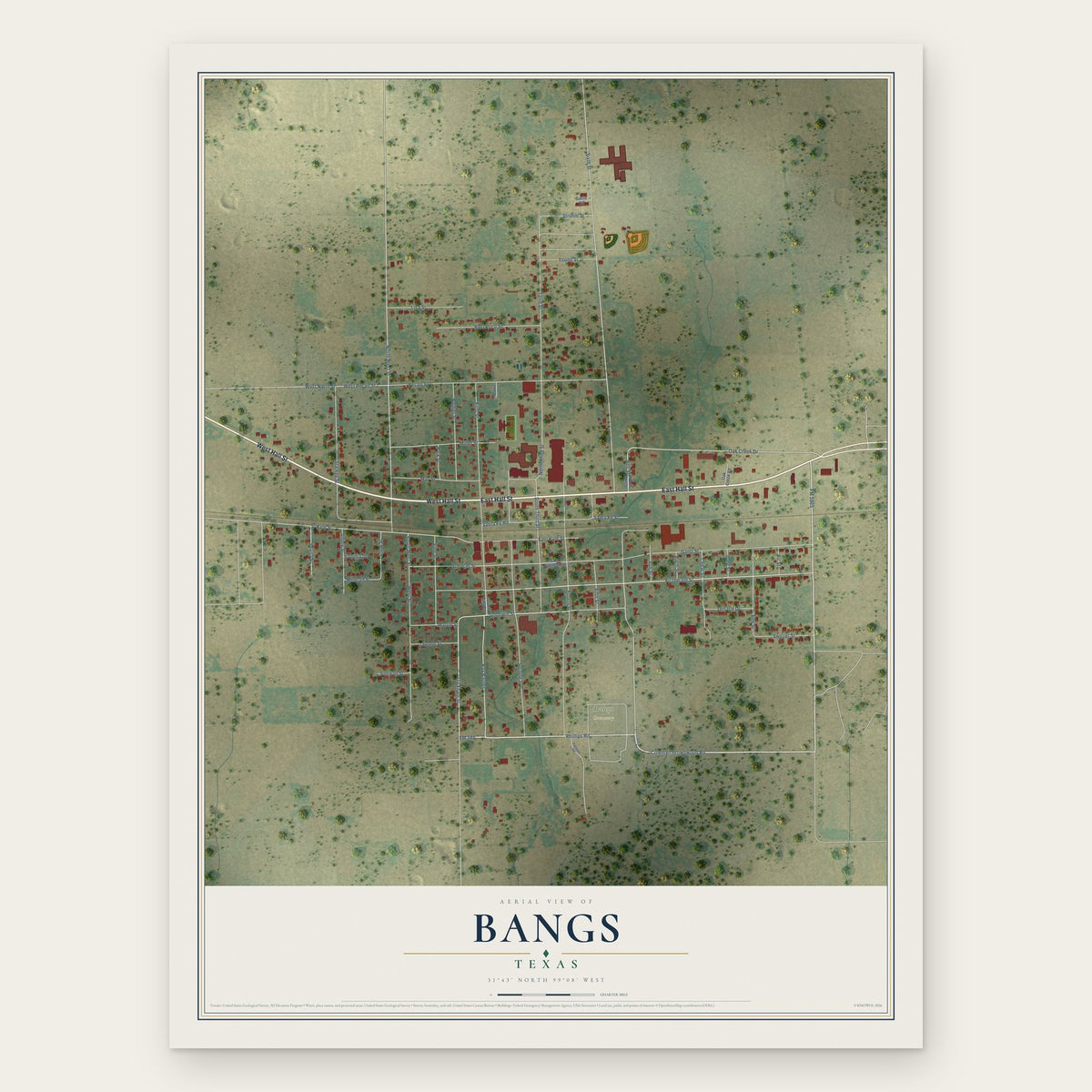 Bangs, Texas map print, the full design