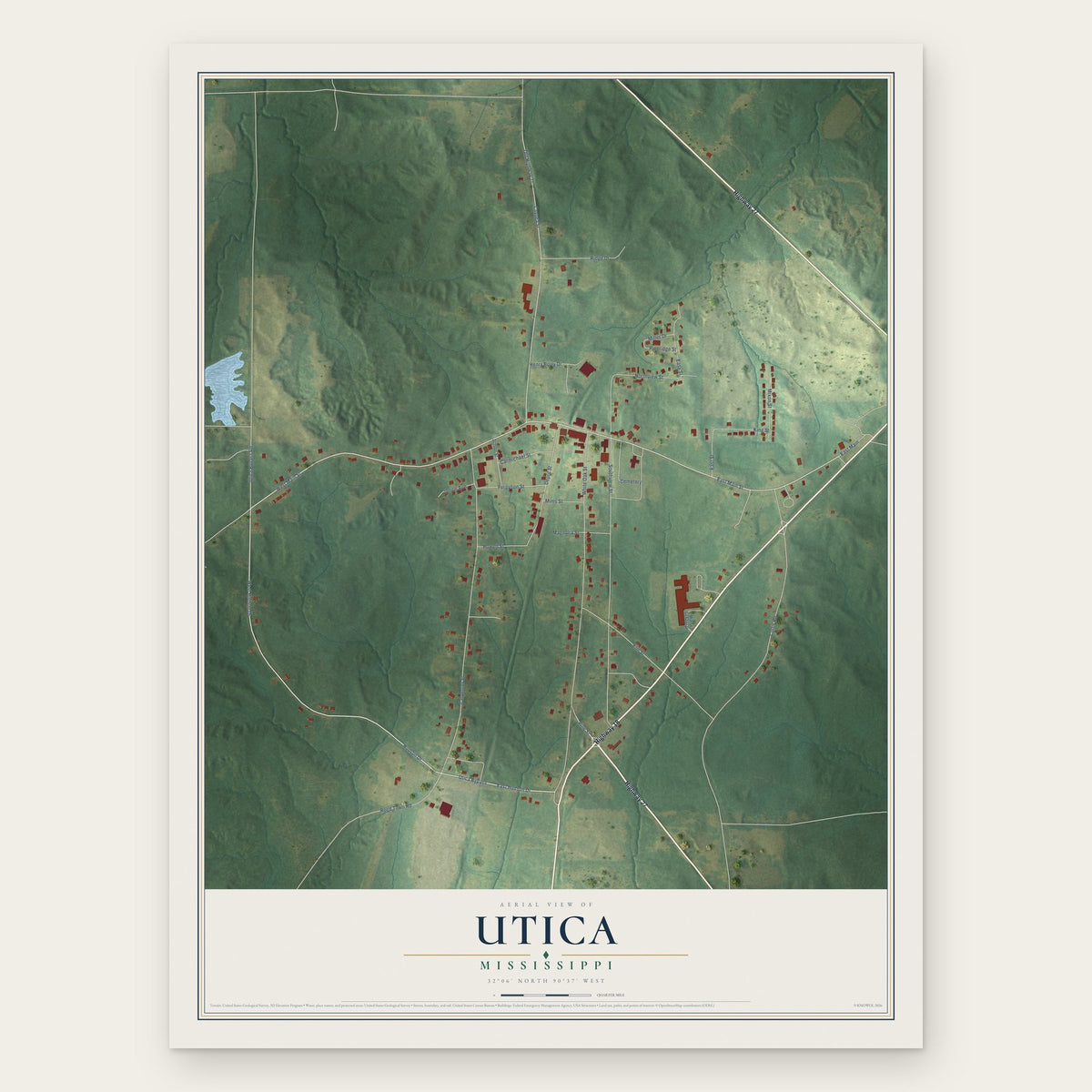 Utica, Mississippi map print, the full design