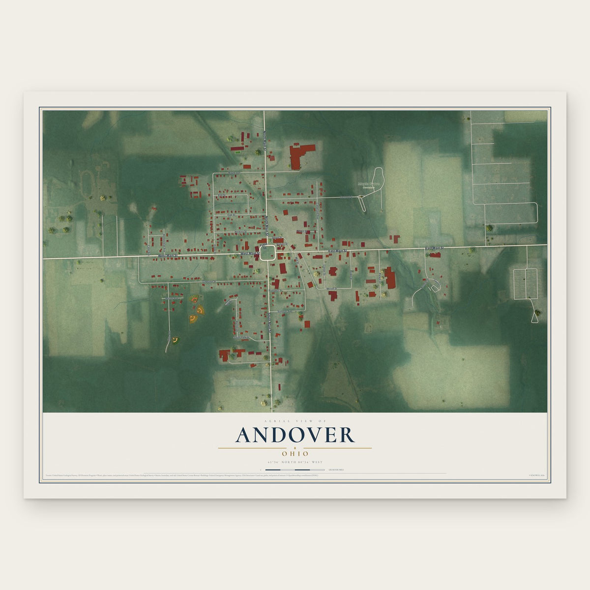 Andover, Ohio map print, the full design