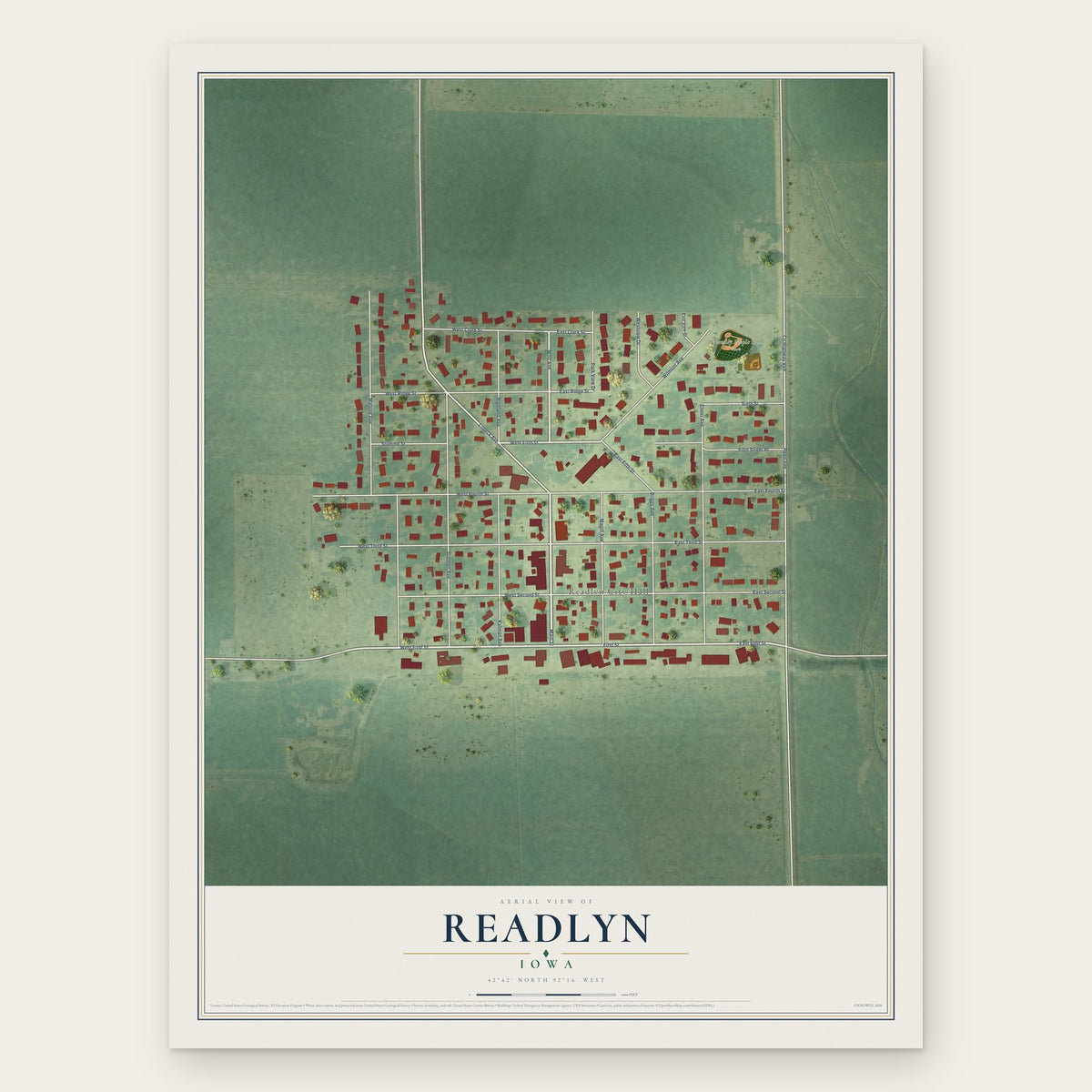 Readlyn, Iowa map print, the full design