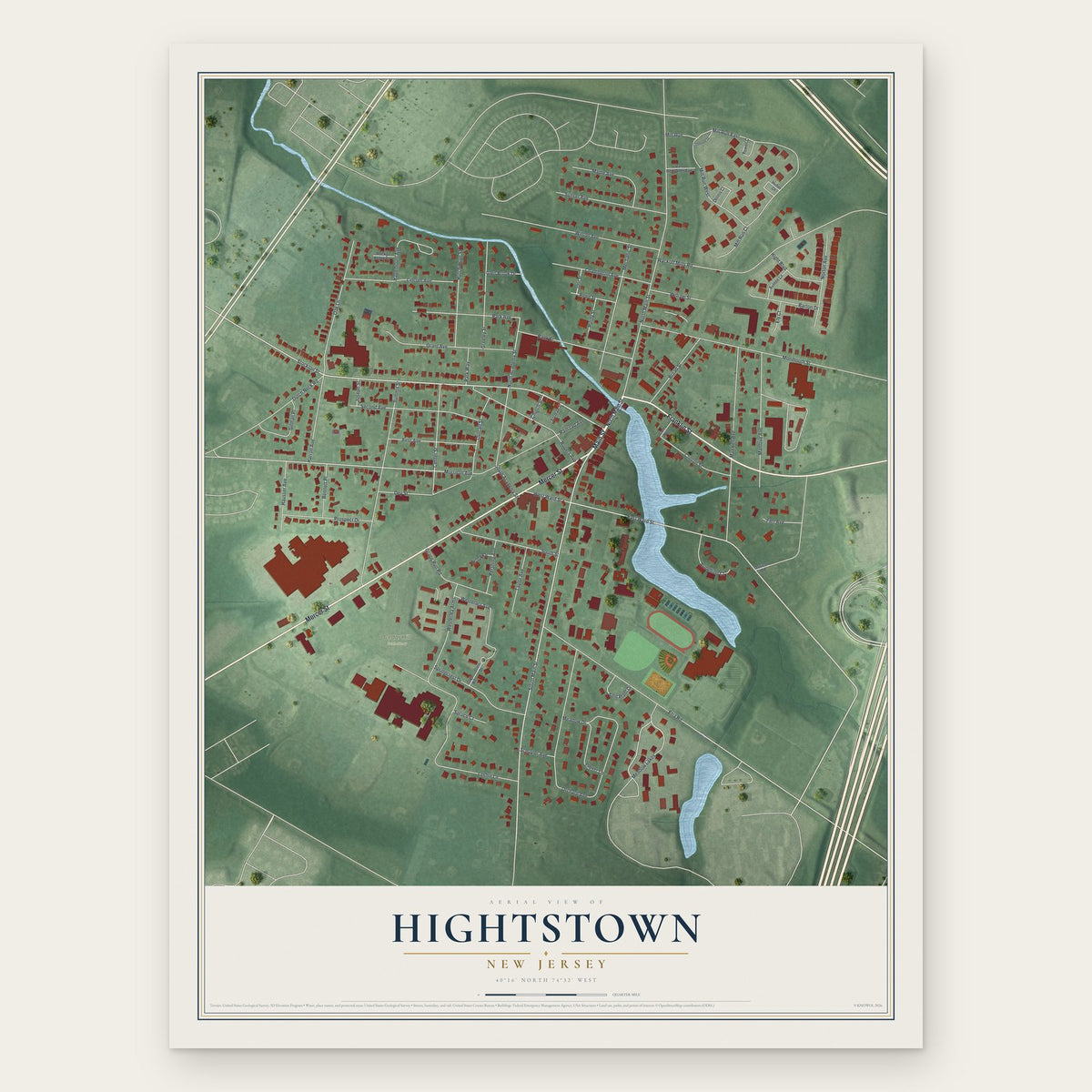 Hightstown, New Jersey map print, the full design