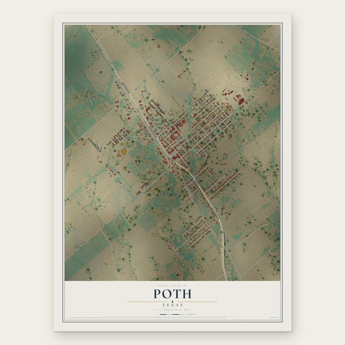 Poth, Texas map print, the full design