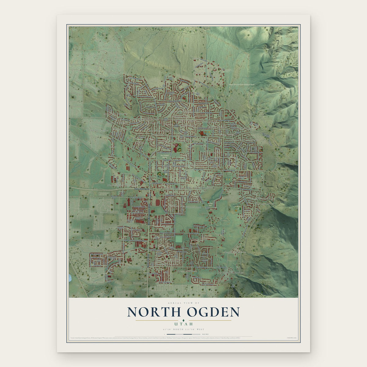 North Ogden, Utah map print, the full design