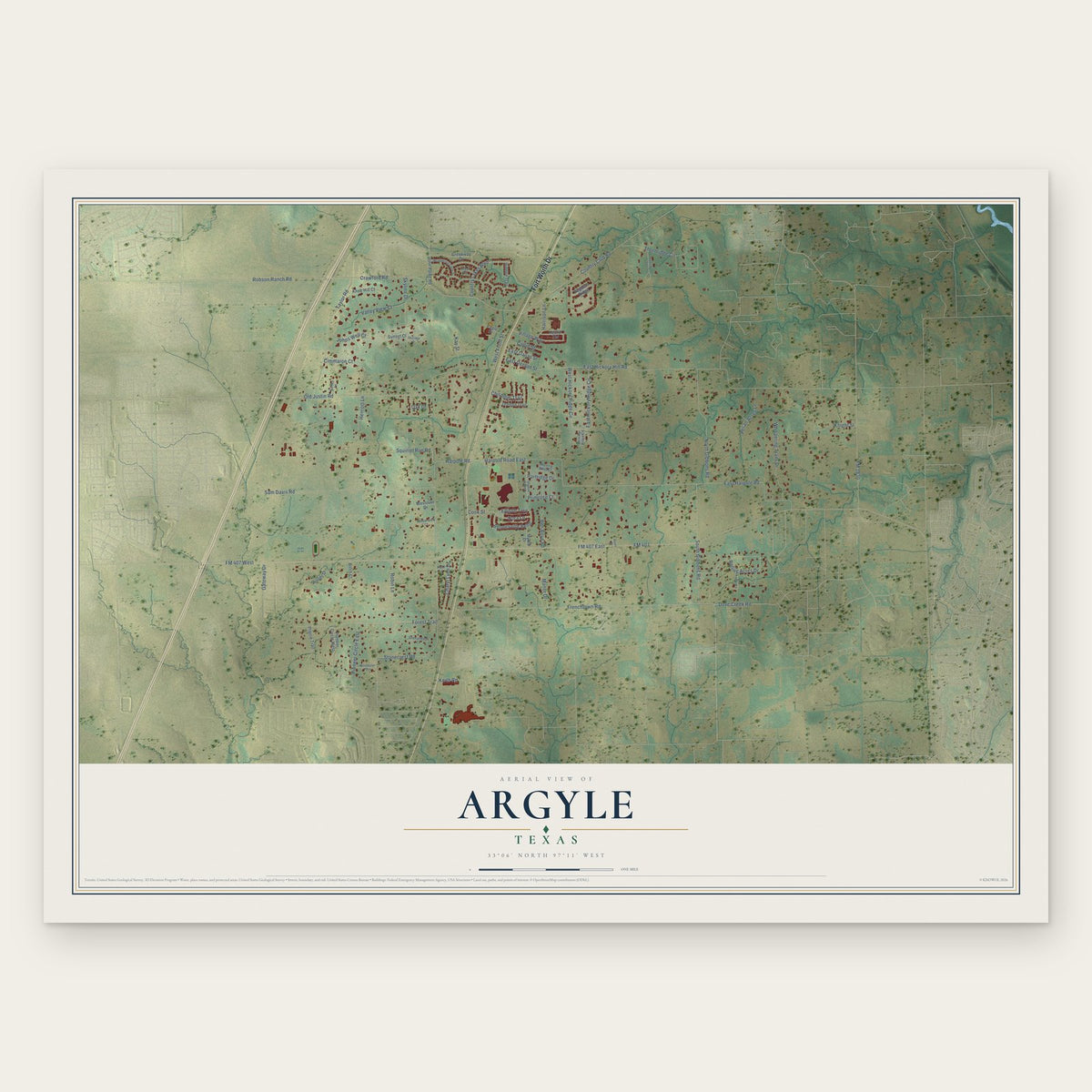 Argyle, Texas map print, the full design