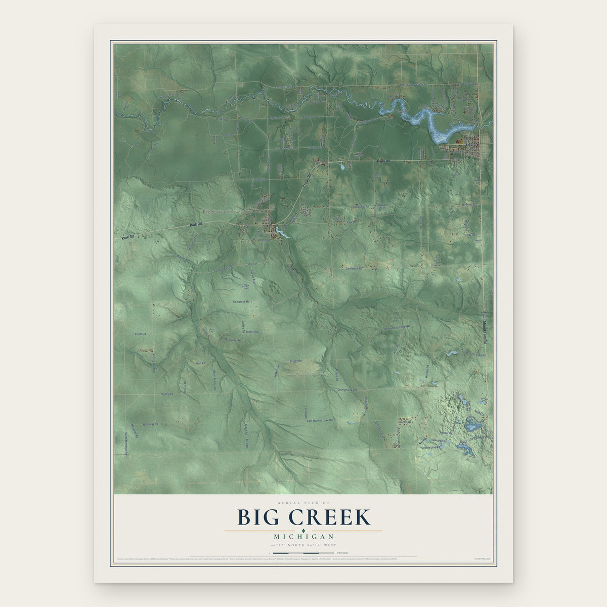 Big Creek, Michigan map print, the full design