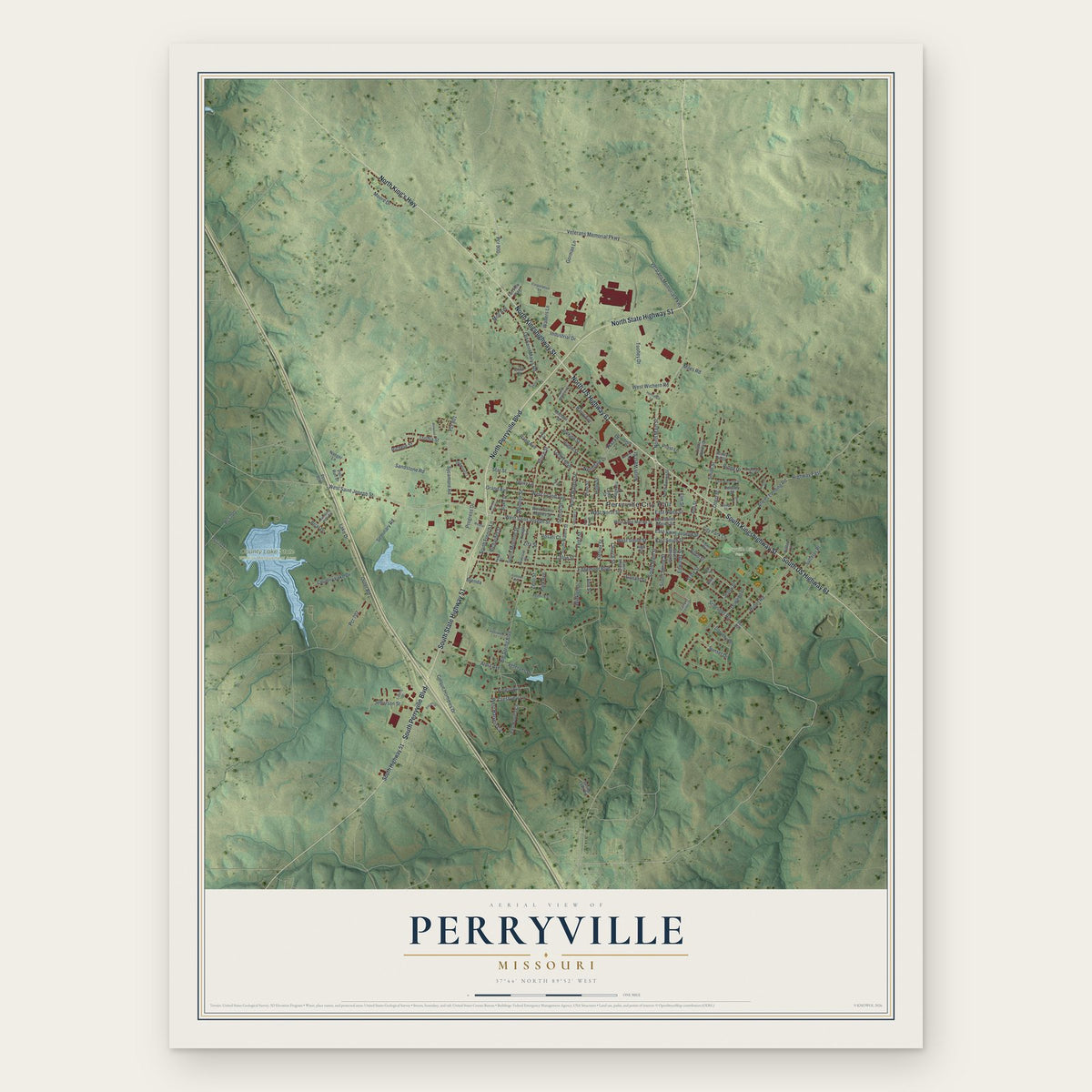 Perryville, Missouri map print, the full design