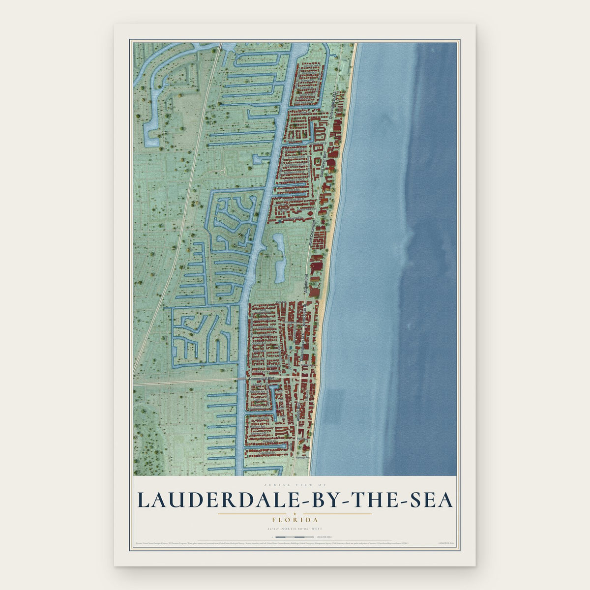 Lauderdale-by-the-Sea, Florida map print, the full design