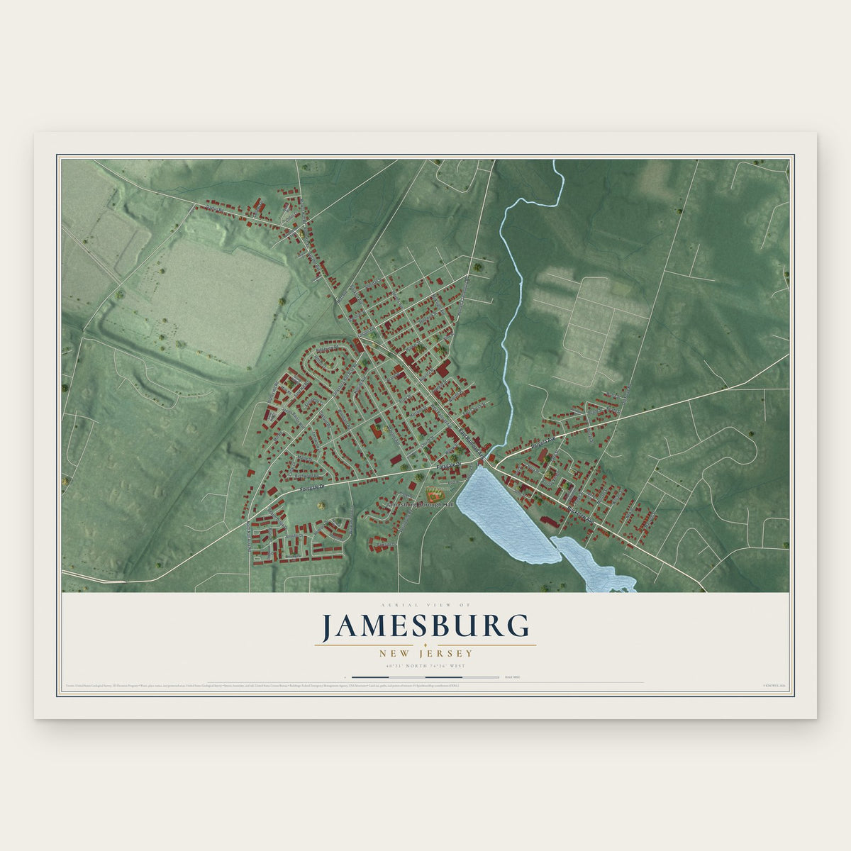 Jamesburg, New Jersey map print, the full design