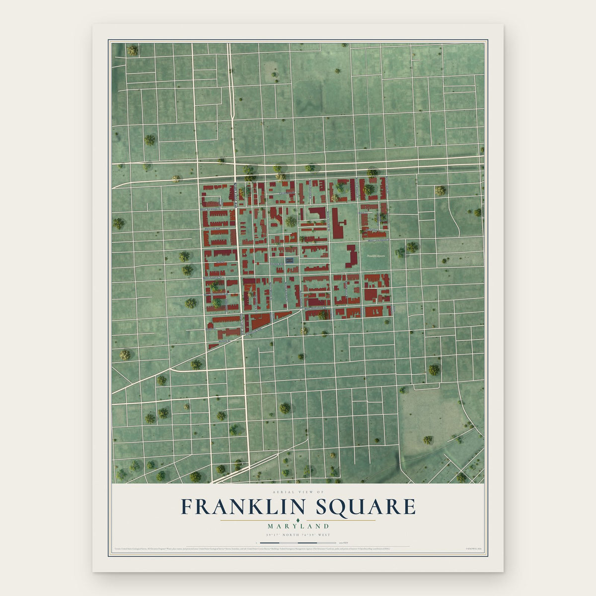 Franklin Square, Maryland map print, the full design