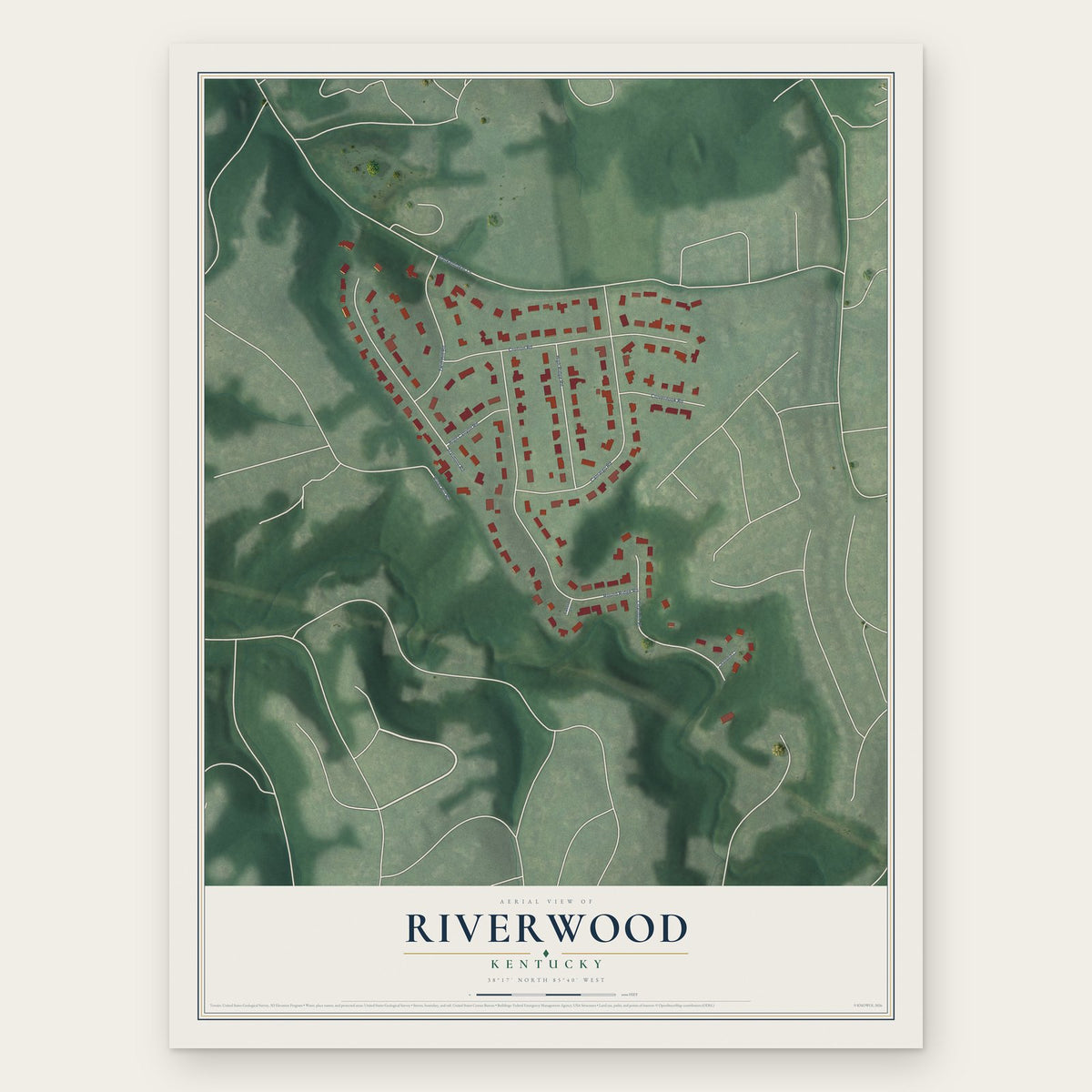 Riverwood, Kentucky map print, the full design