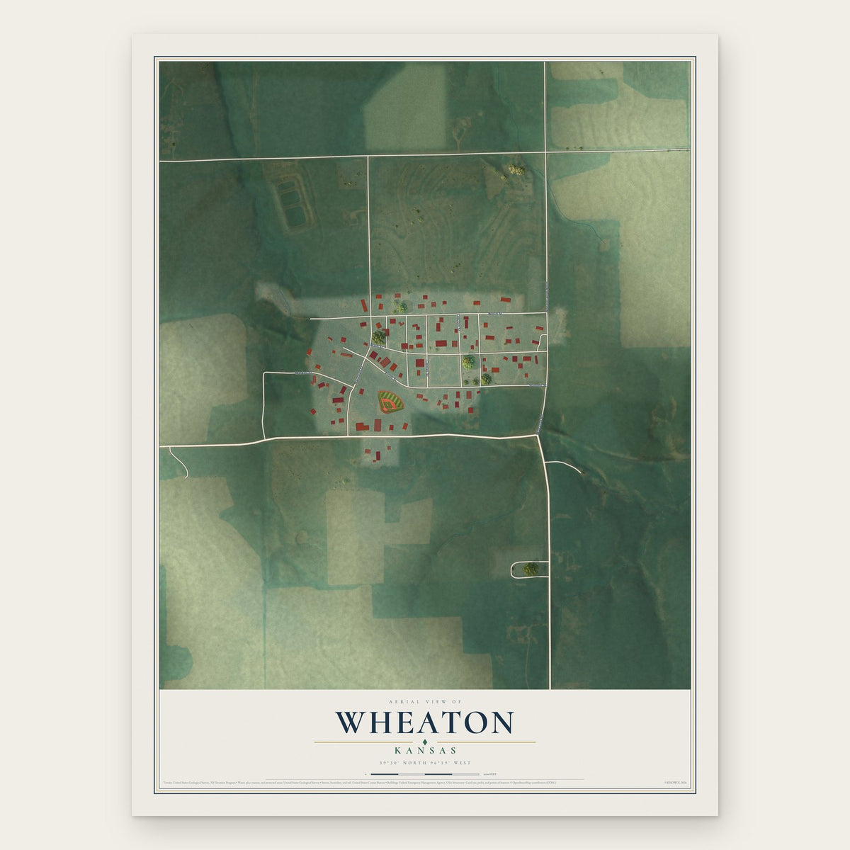 Wheaton, Kansas map print, the full design