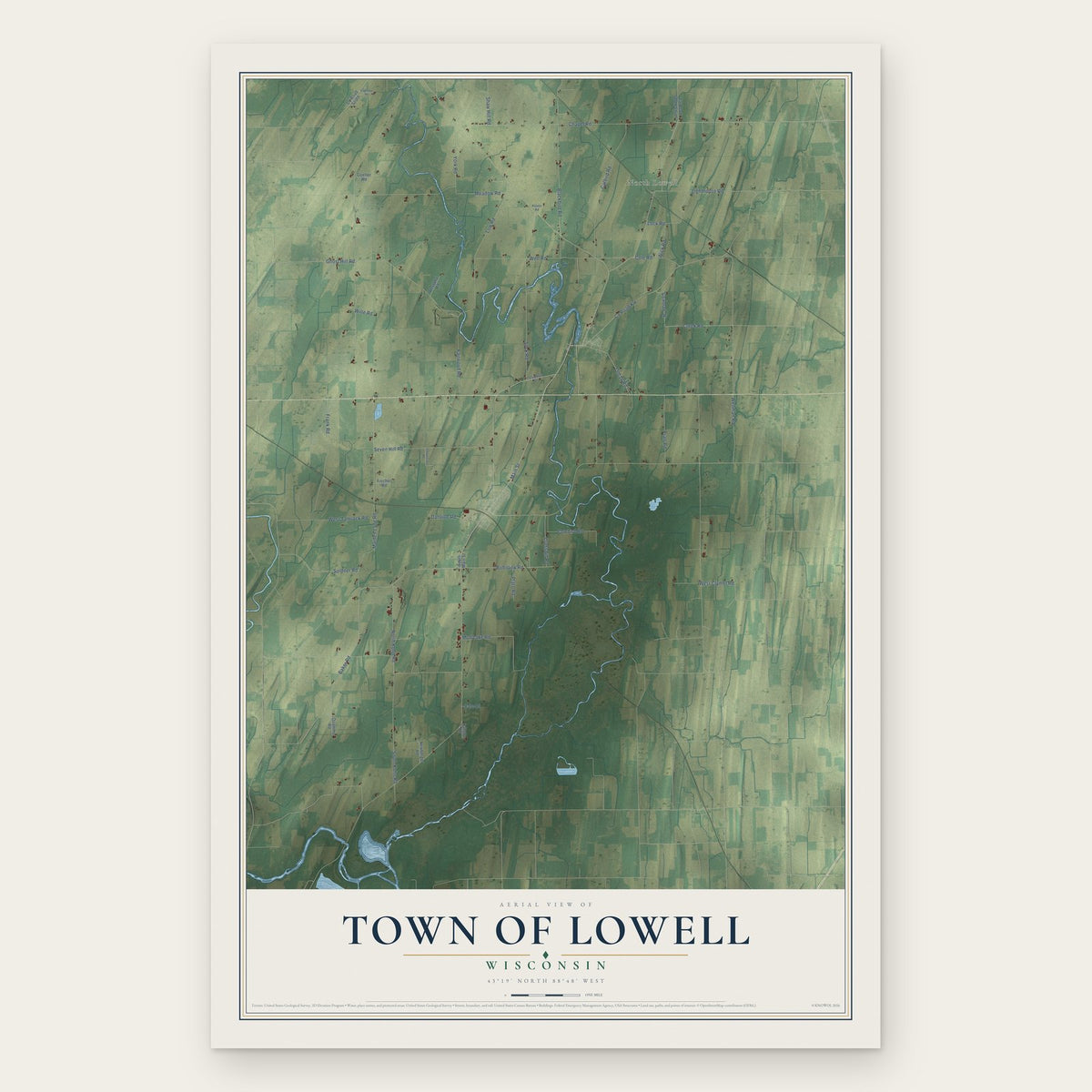 Town of Lowell, Wisconsin map print, the full design