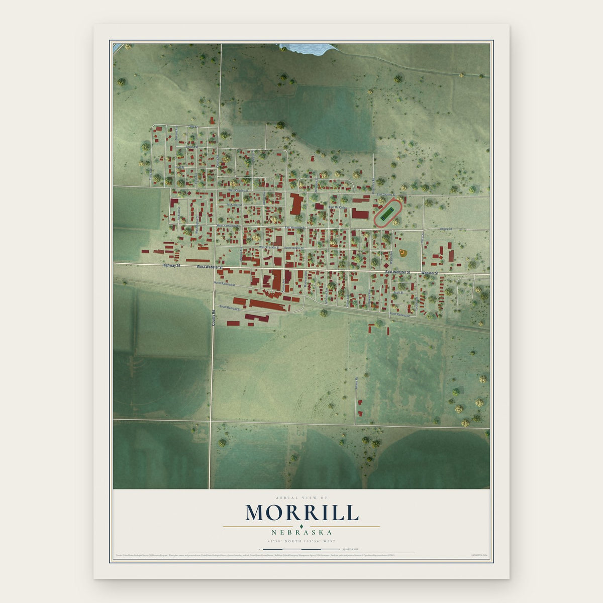 Morrill, Nebraska map print, the full design