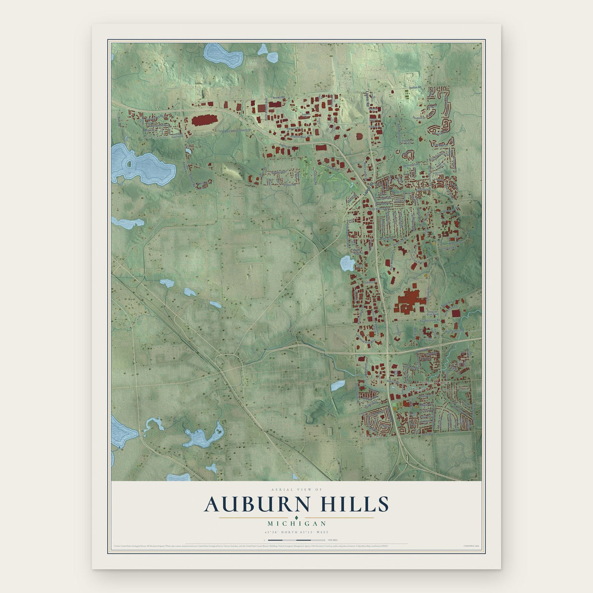 Auburn Hills, Michigan map print, the full design