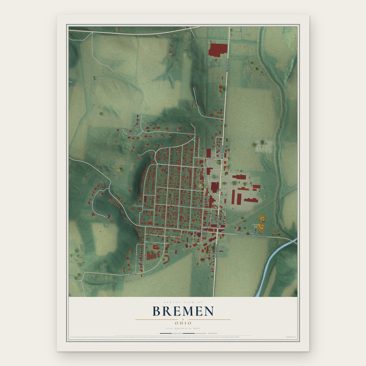 Bremen, Ohio map print, the full design