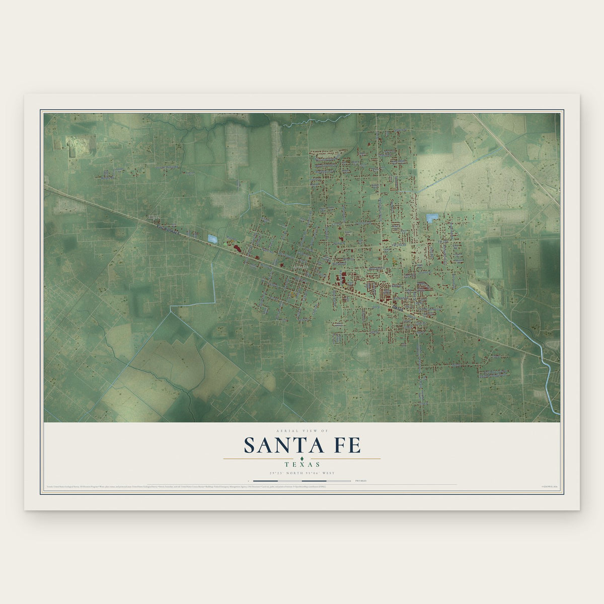 Santa Fe, Texas map print, the full design