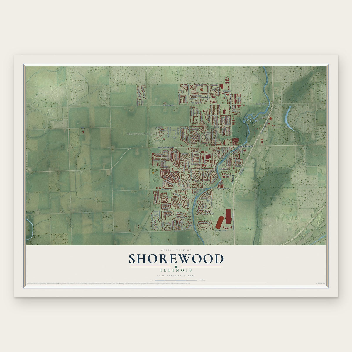 Shorewood, Illinois map print, the full design