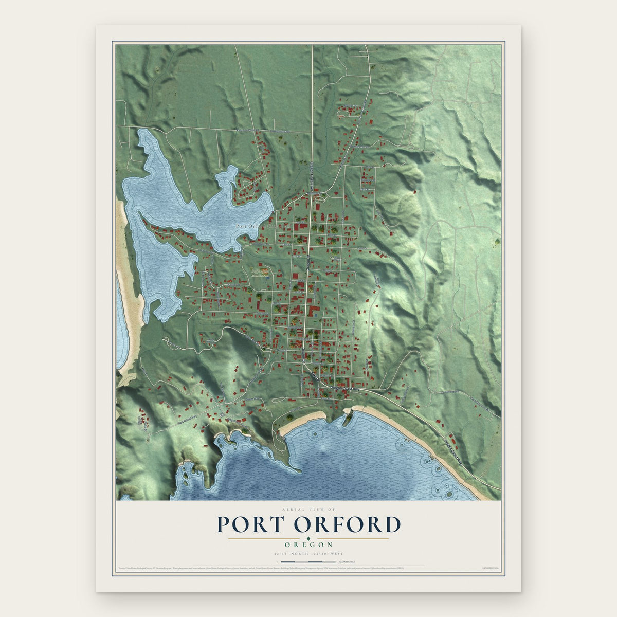 Port Orford, Oregon map print, the full design